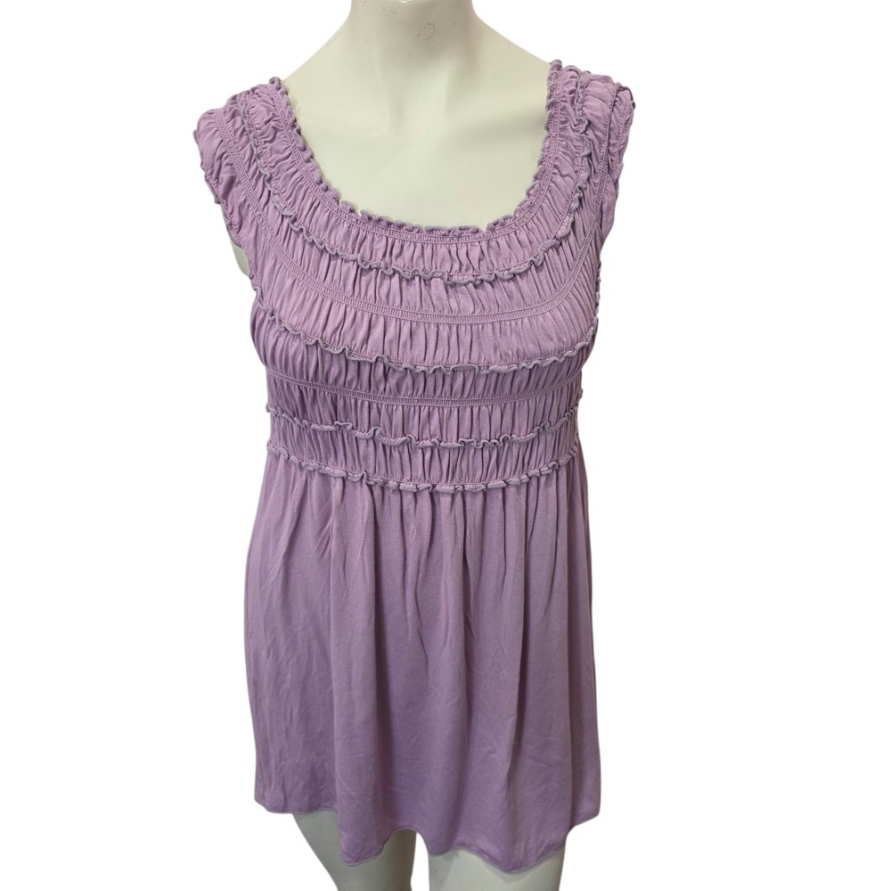 Max Studio Lilac Ruched Empire Waist Tunic Top Women's L Cap Sleeve Stretch Soft